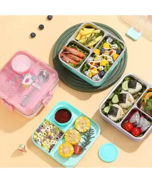 3 GRID BENTO LUNCH BOX - SQUARE SHAPE | Peekaboo Kids Mart