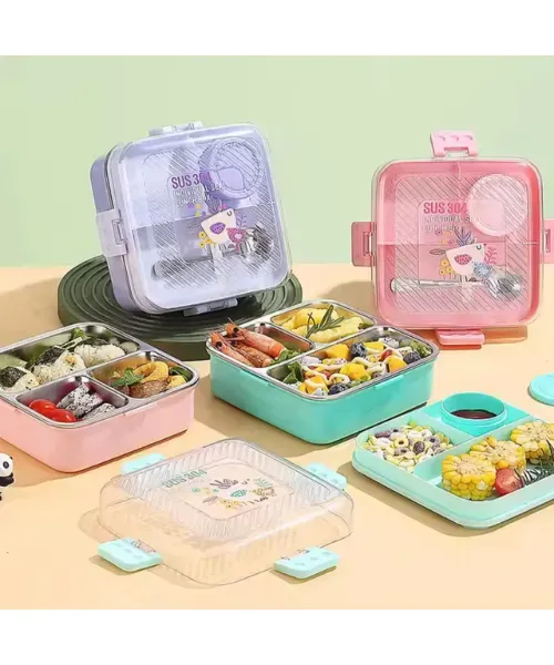3 GRID BENTO LUNCH BOX - SQUARE SHAPE | Peekaboo Kids Mart