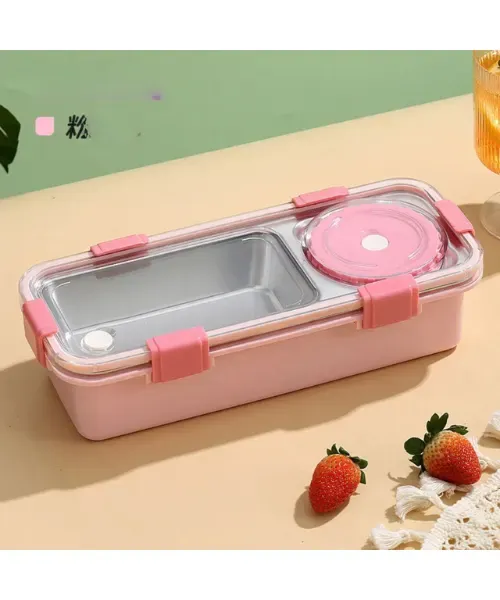 2 GRID  BENTO LUNCH BOX WITH SAUCE BOWL (stainless steel) | Peekaboo Kids Mart