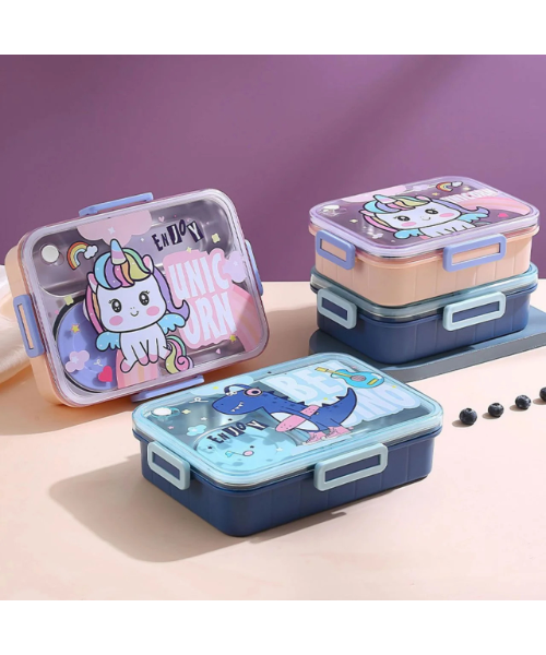 4 GRID STAINLESS LUNCH BOX-(DINO & UNICORN) – KIDS ESSENTIALS | Peekaboo Kids Mart
