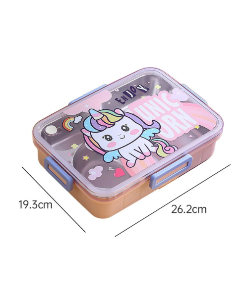 4 GRID STAINLESS LUNCH BOX-(DINO & UNICORN) | Peekaboo Kids Mart