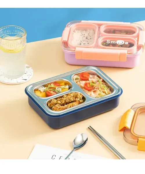 3 GRID STAINLESS BENTO LUNCH BOX (LEAKPROOF-MIXPROOF) | Peekaboo Kids Mart