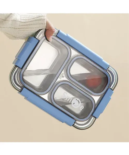 3 GRID STAINLESS BENTO LUNCH BOX (LEAKPROOF-MIXPROOF) | Peekaboo Kids Mart
