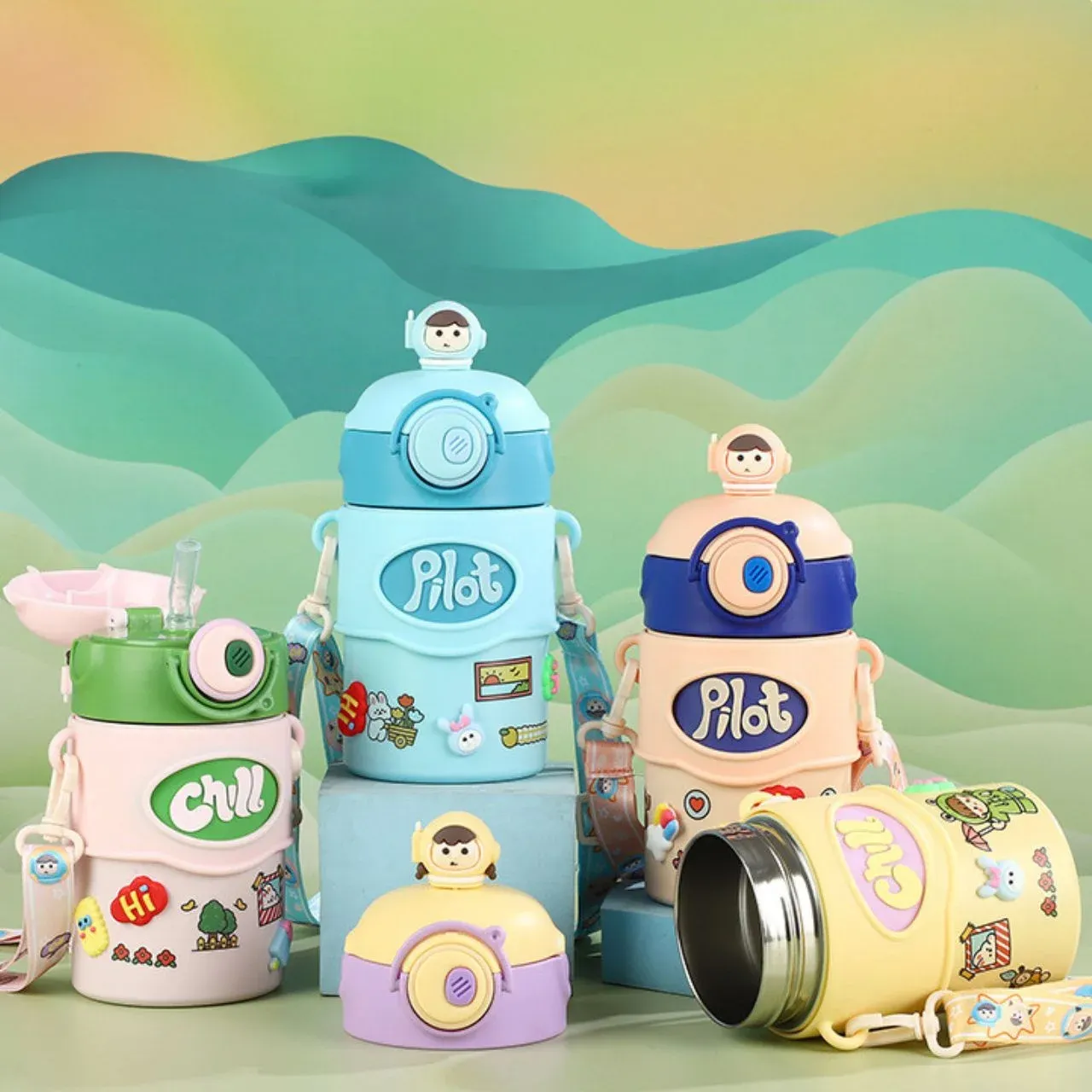 500 ML INSULATED KIDS SIPPER - PILOT THEME - STAINLESS - PK21 | Peekaboo Kids Mart