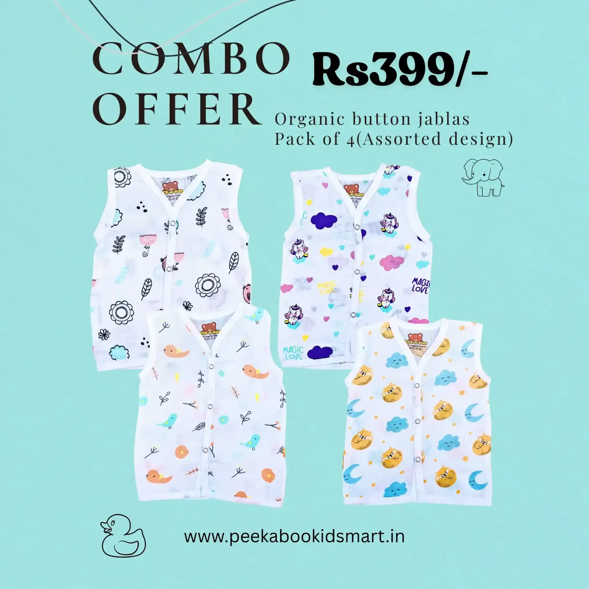 Combo (4 jablas button)- NB- Assorted – BABY CLOTHING | Peekaboo Kids Mart