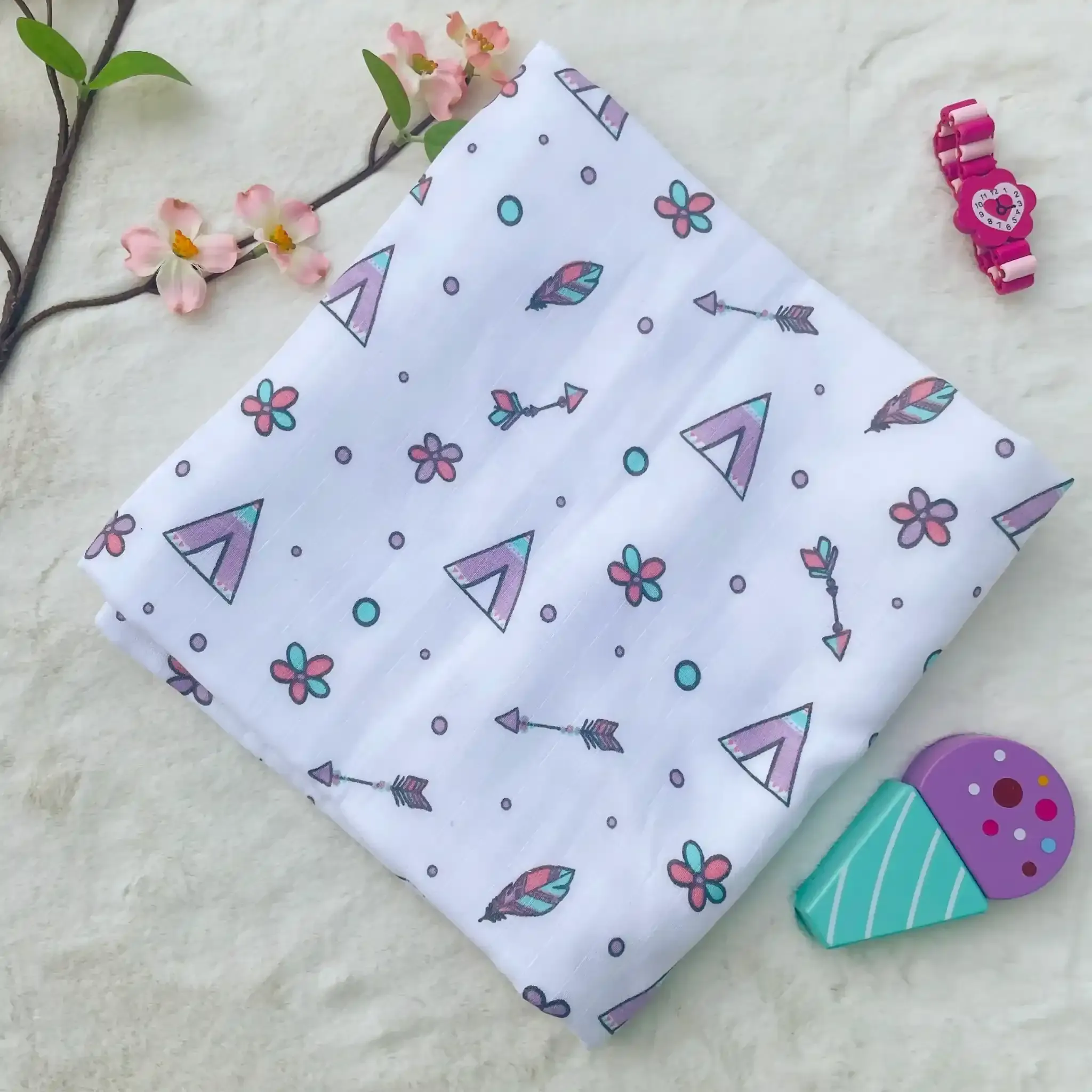 Purple arrow & Tent Hooded Towel -75*75cm - 2 layer – BABY CLOTHING | Peekaboo Kids Mart