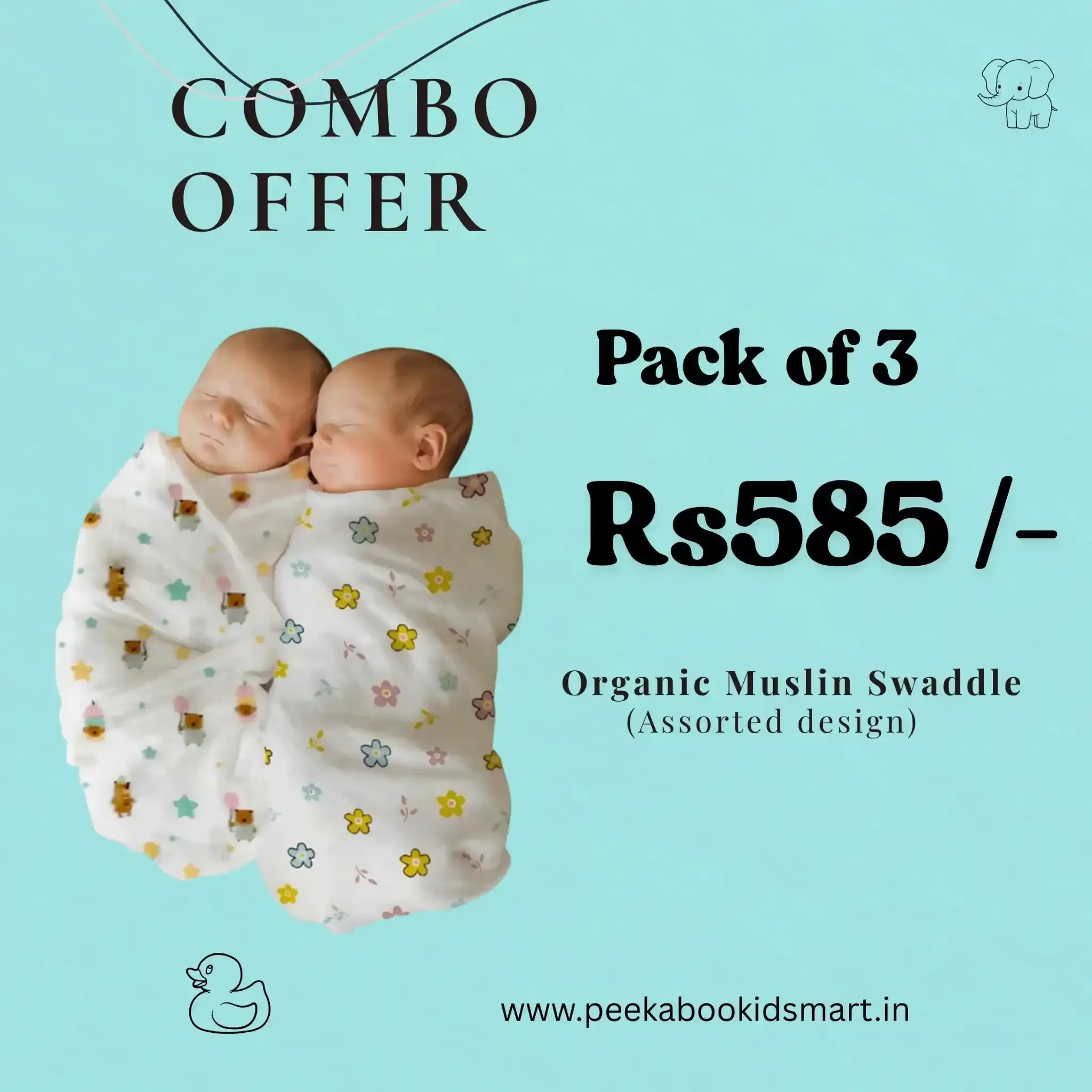 Combo (3 Swaddle) -100*100cm Assorted – BABY CLOTHING | Peekaboo Kids Mart