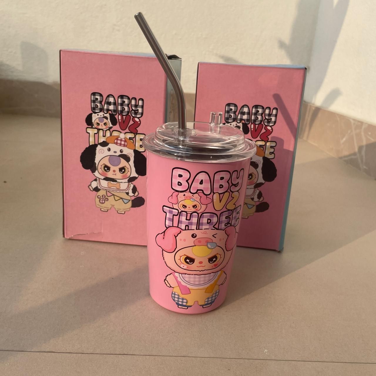 cute Cartoon Kids Stainless Steel Tumbler with Straw 380 ml | Insulated Hot & Cold Drinking Cup | Peekaboo Kids Mart