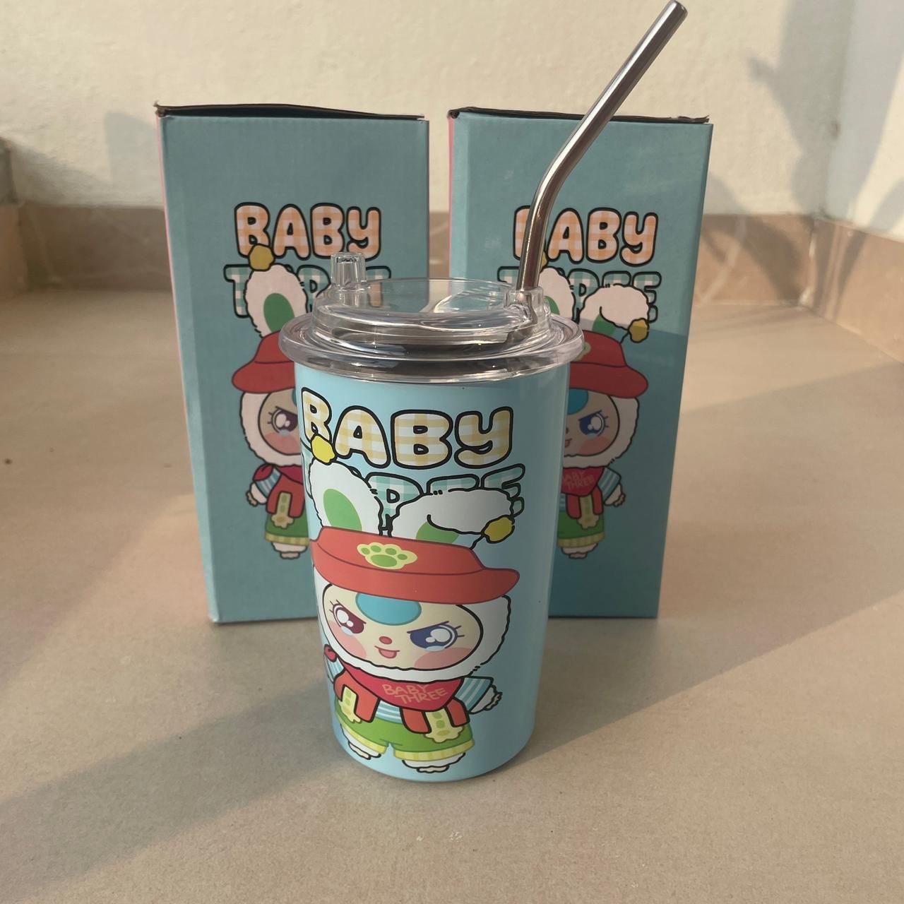cute Cartoon Kids Stainless Steel Tumbler with Straw 380 ml | Insulated Hot & Cold Drinking Cup – KIDS ESSENTIALS | Peekaboo Kids Mart
