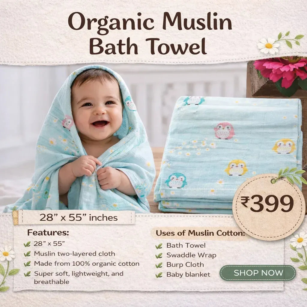 BLUE PENGUIN premium MUSLIN BATH TOWEL 70*140CM  – BABY CLOTHING | Peekaboo Kids Mart