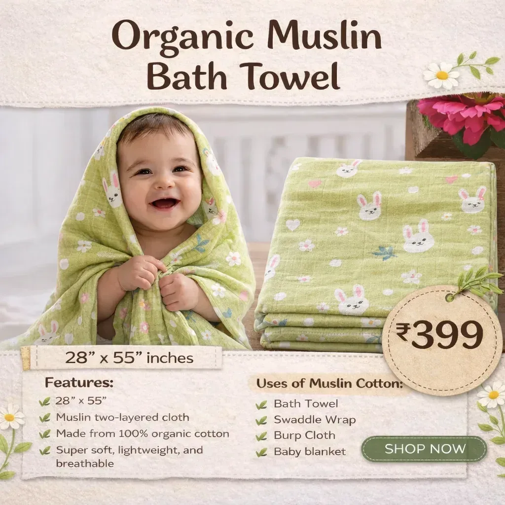 GREEN BUNNY MUSLIN BATH TOWEL 70*140CM – BABY CLOTHING | Peekaboo Kids Mart