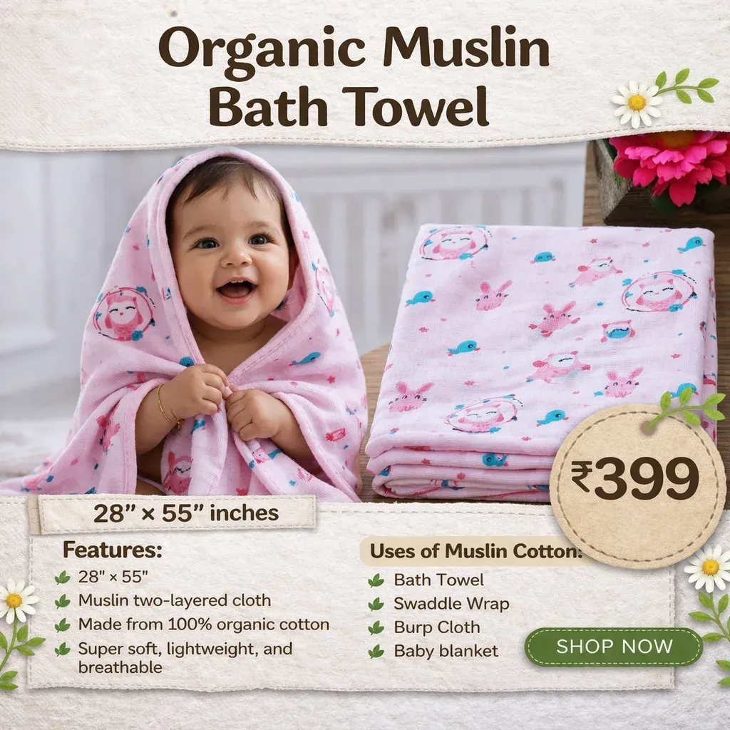 Pink owl Muslin Bath Towel -2 layer -70*145cm – BABY CLOTHING | Peekaboo Kids Mart