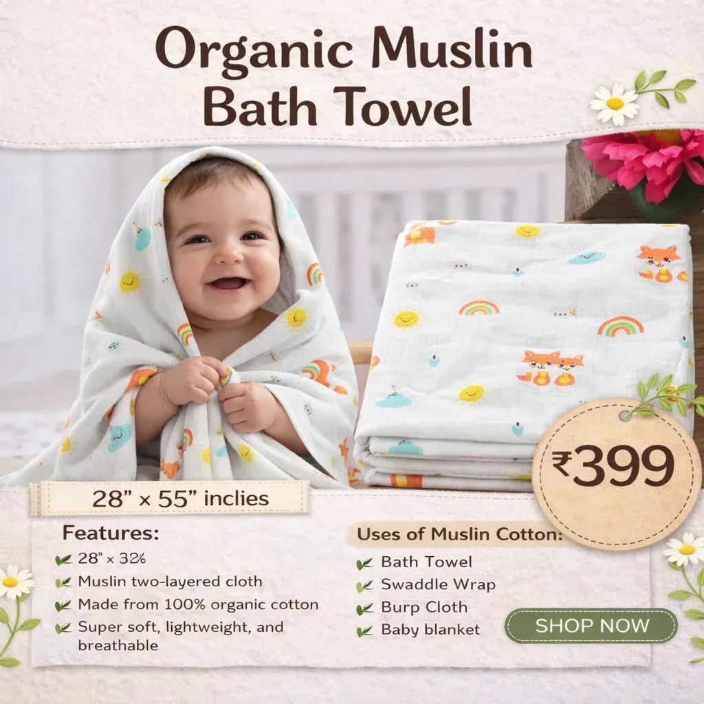 White fox Muslin Bath Towel -2 layer -70*145cm – BABY CLOTHING | Peekaboo Kids Mart