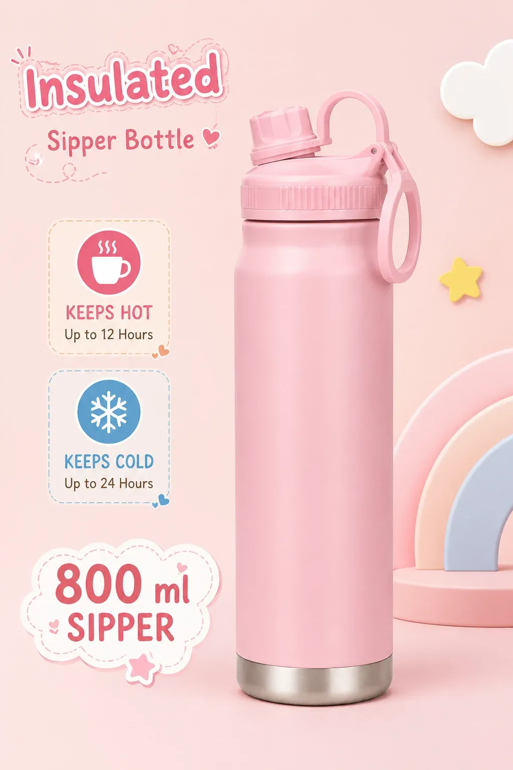 750ml Stainless Steel Insulated Water Bottle â€“ Leakproof Hot & Cold Flask | Peekaboo Kids Mart