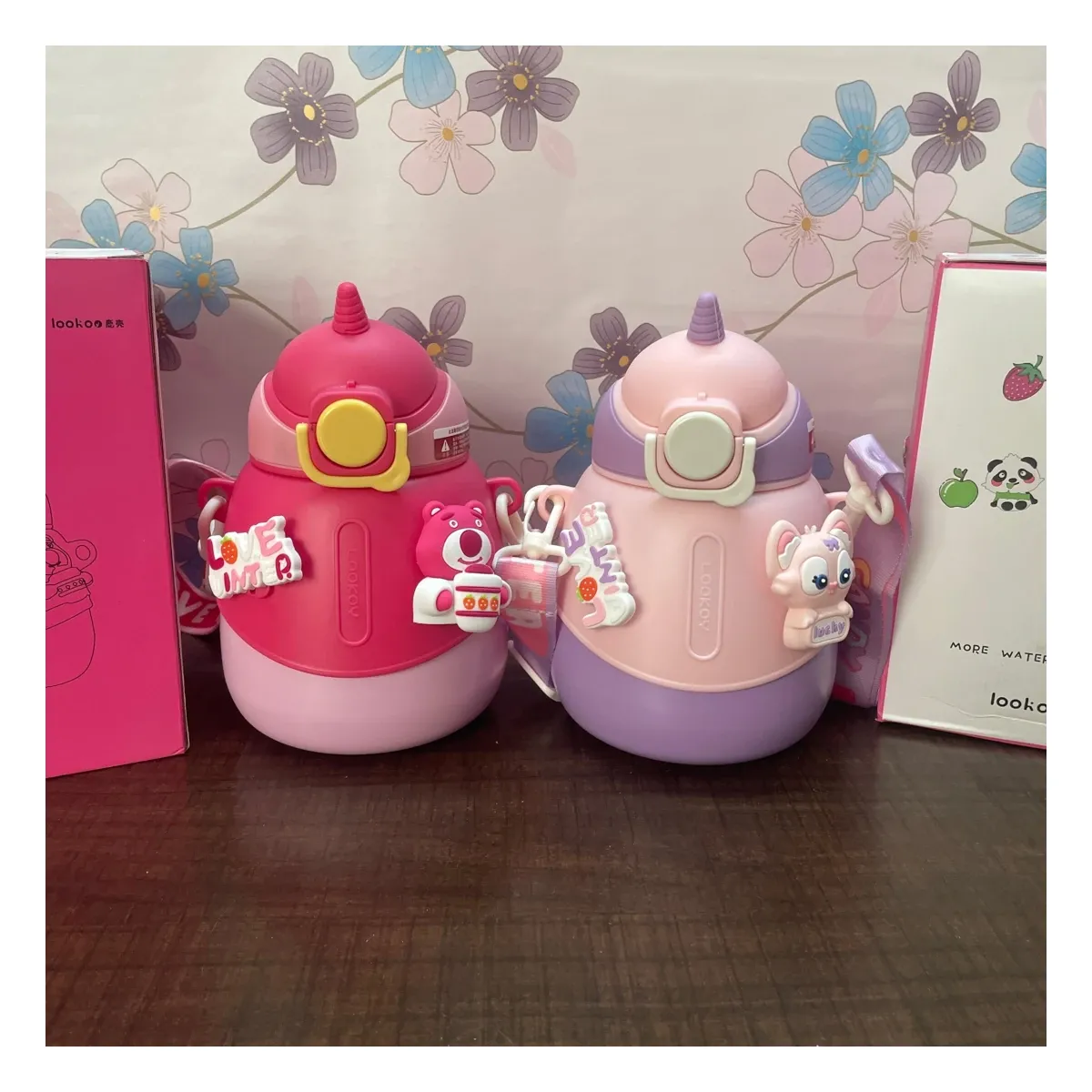600ml Teddy Bear Kids Water Bottle | Insulated Stainless Steel Sipper with Strap | Peekaboo Kids Mart