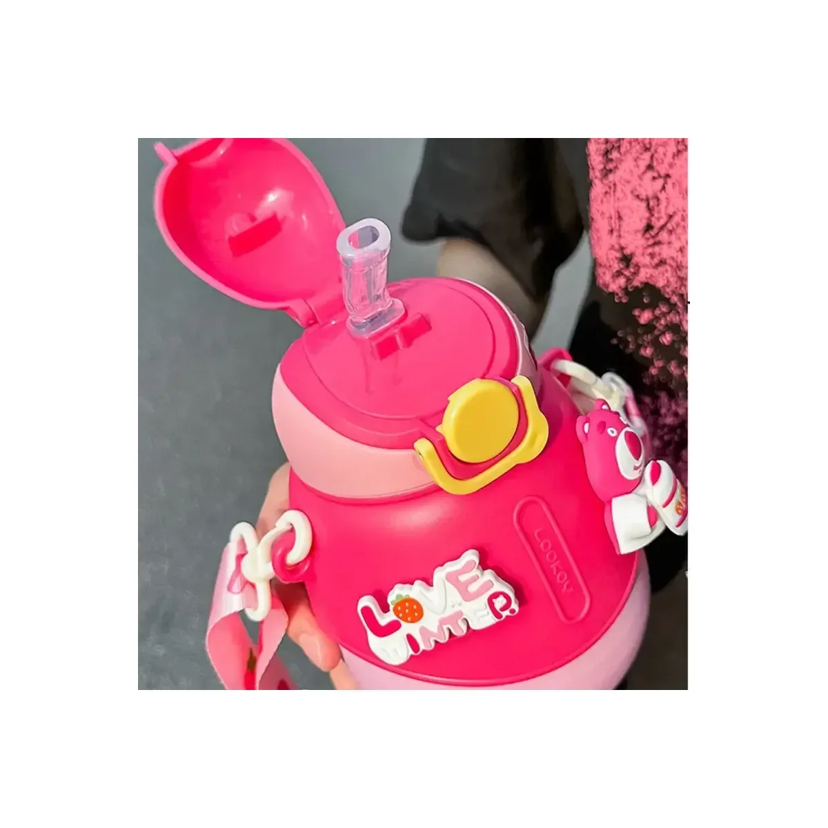 600ml Teddy Bear Kids Water Bottle | Insulated Stainless Steel Sipper with Strap | Peekaboo Kids Mart