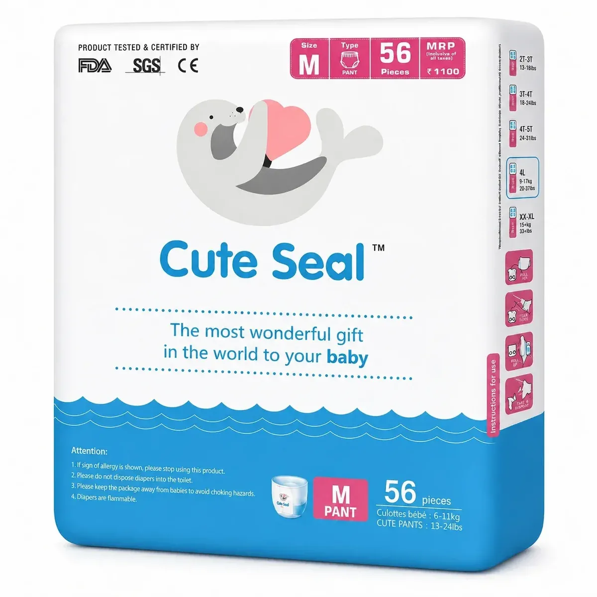 cuteseal-diapers-medium-pant-style-diapers-6-to-11-kgs-56-pcs – Cuteseal Diaper | Peekaboo Kids Mart