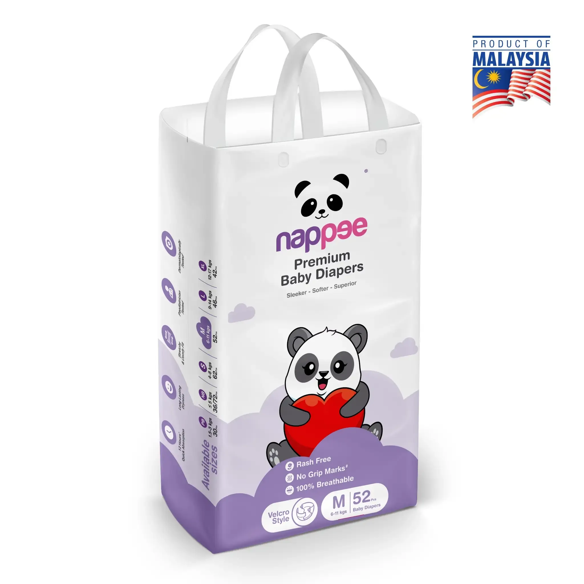 Nappee diapers medium velcro type 6 -11kgs 52 pcs – Nappee Diaper | Peekaboo Kids Mart